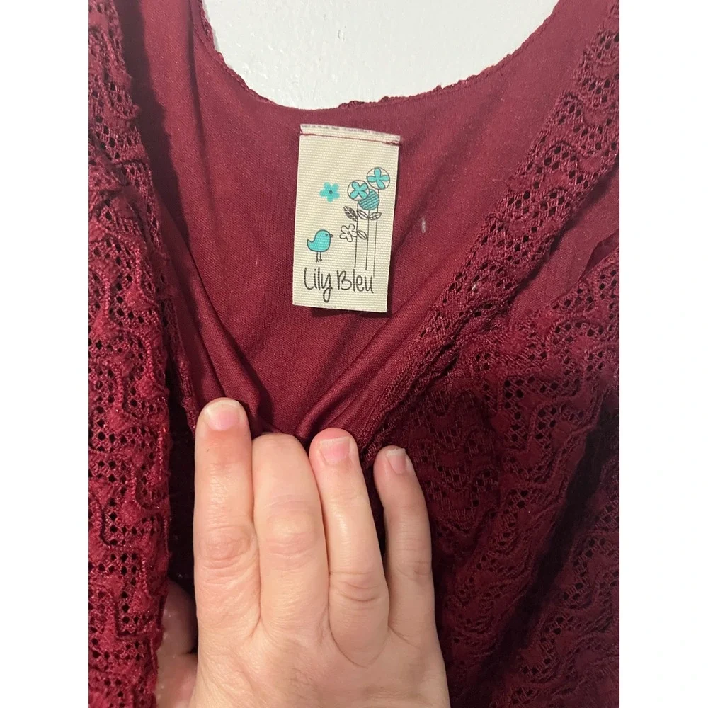 Lily Bleu Girls Burgundy Textured Lace Sleeveless Fit and‎ Flare Dress Size 12
